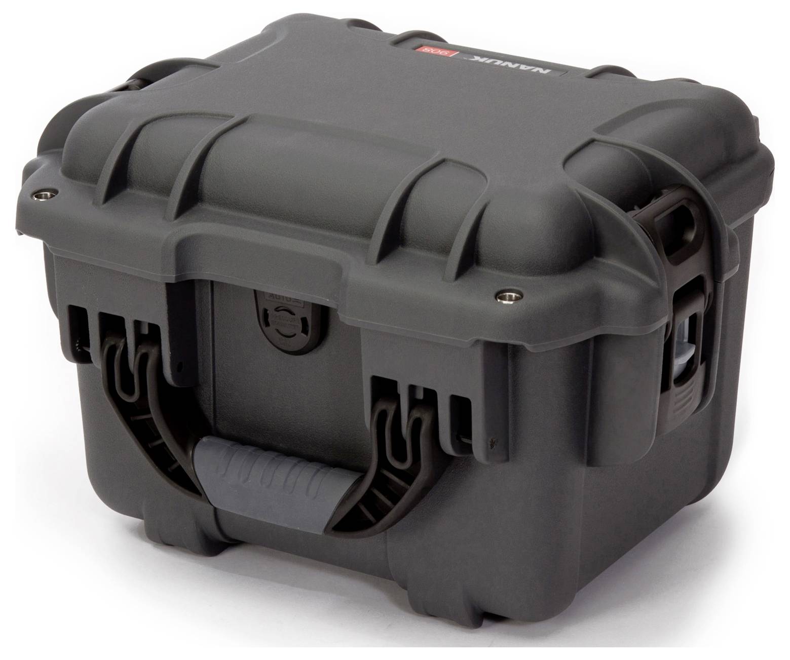 Étui de protection noir, robuste, avec poignée de transport, adapté pour le rangement sécurisé d'appareils délicats.