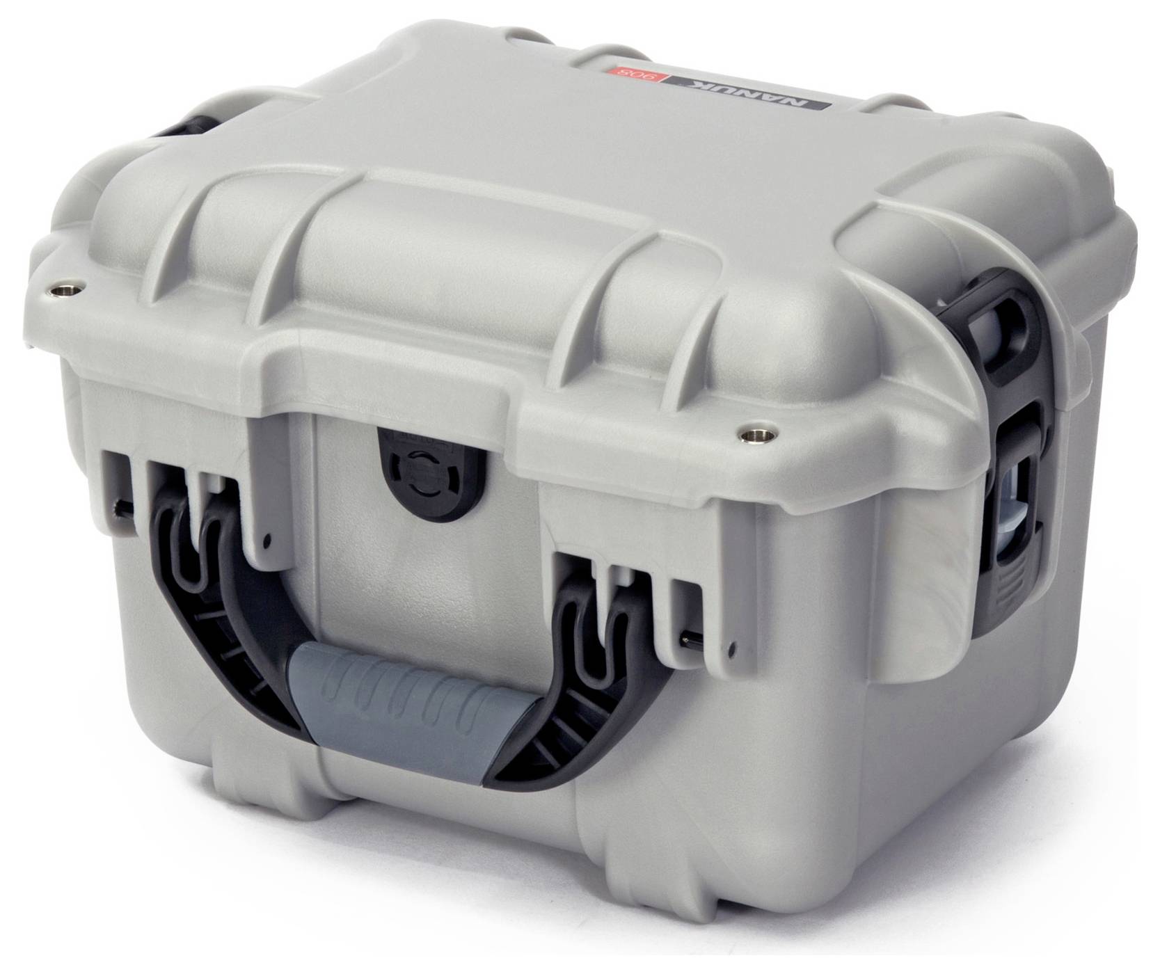 Valise de protection grise, robuste, avec poignée, adaptée au transport sécurisé d'équipements sensibles.