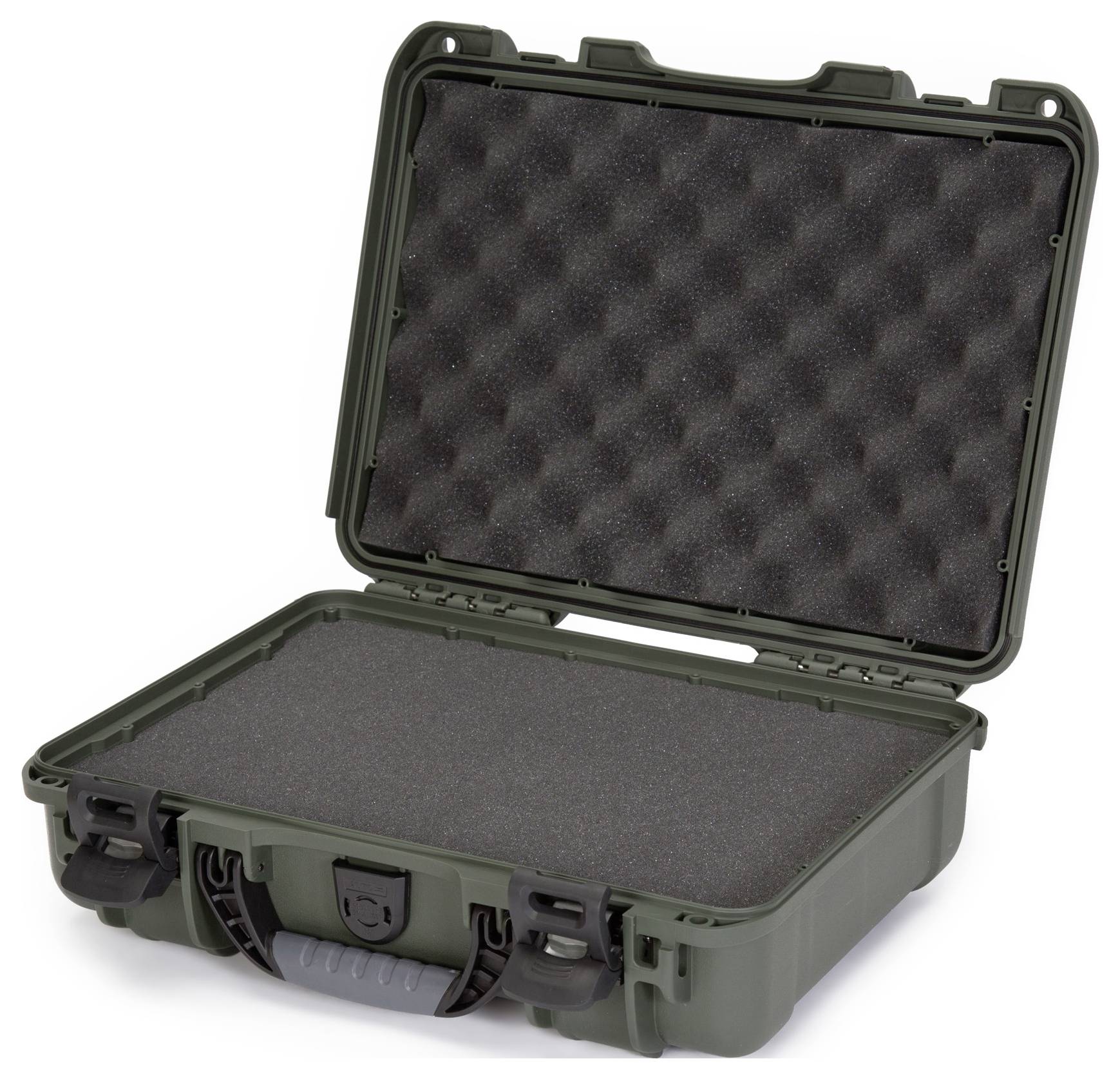 Un étui de transport ouvert, robuste, avec garniture en mousse, destiné à protéger des objets fragiles.