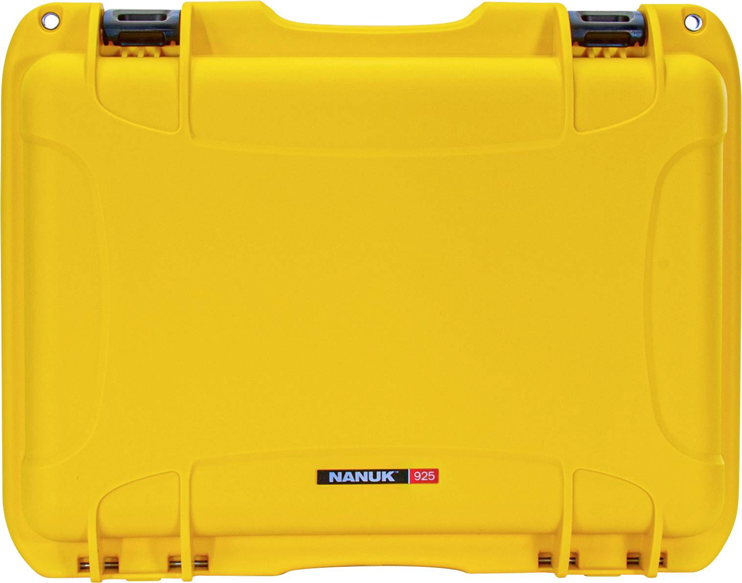 Un boîtier de protection jaune et robuste ; modèle 'Nanuk 925'. Adapté pour le transport sécurisé d'équipements délicats.