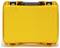 Un boîtier de protection jaune avec une poignée noire et des fermetures solides.