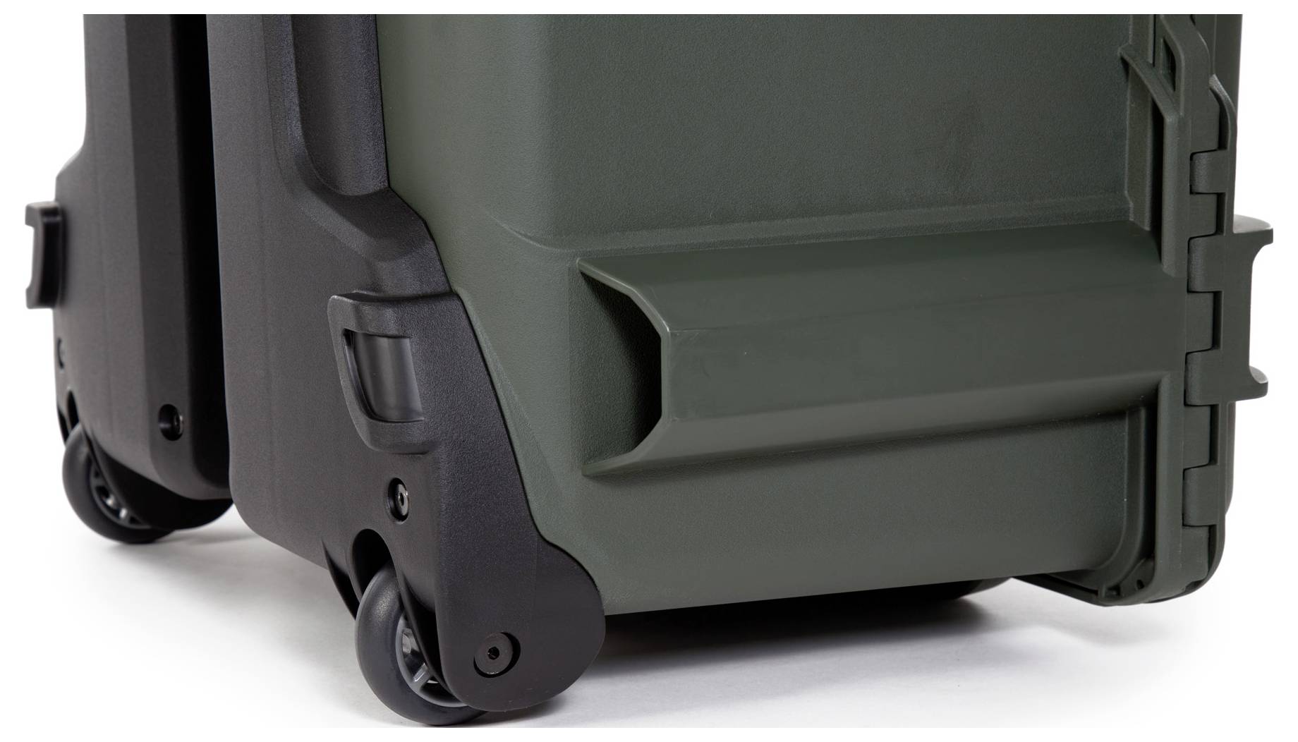 Valise rigide verte, robuste et à roulettes. Idéale pour les voyages ou le transport sécurisé de marchandises délicates.