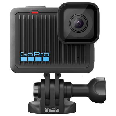 Un appareil photo noir avec un objectif carré et un support stable, de marque GoPro.