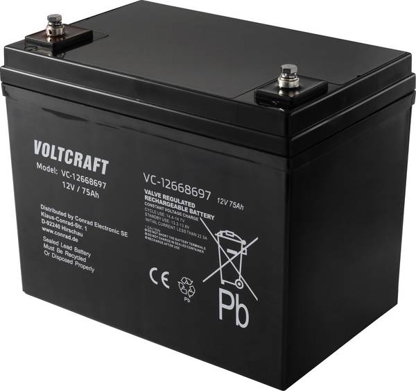 VOLTCRAFT VC-12668697 VC-16623035 Batterie au plomb 12 V 75 Ah plomb (AGM) (l x H x P) 258 x 206 x 166 mm  sans entretien, auto-décharge réduite