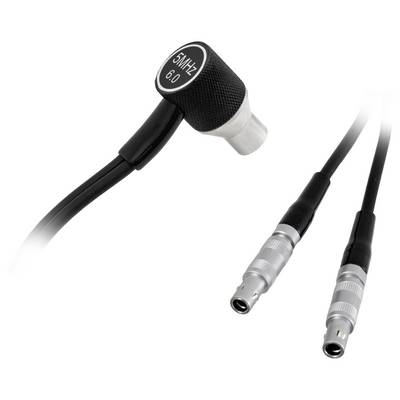 Câble de capteur médical noir avec sonde 6MHz/6.0 et deux fiches de connecteur métalliques sur fond blanc.