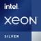 Logo 'Intel Xeon Silver' avec un arrière-plan argenté et un texte blanc présentant la série de processeurs.