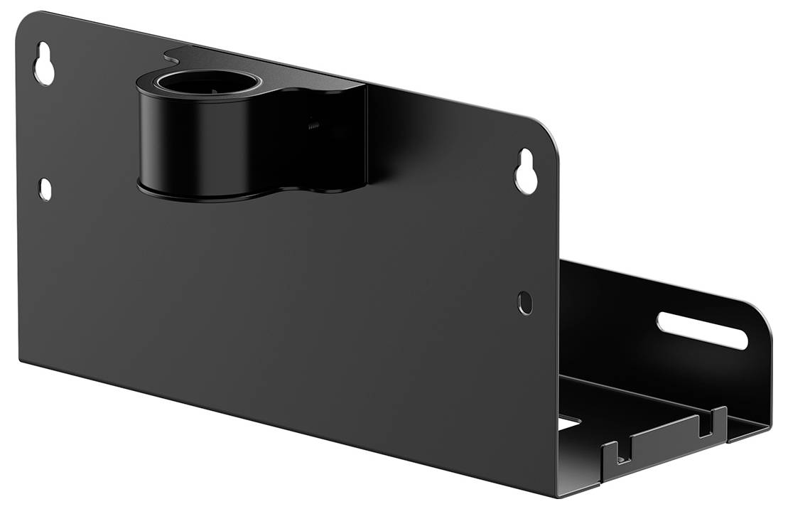 Support en métal noir avec réception circulaire dans la partie supérieure, adapté pour une fixation murale ou sur une surface.