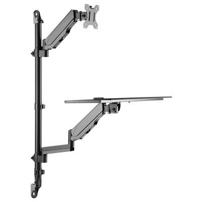 Bras de support de moniteur en métal noir avec deux bras ajustables, fixé à une tige de montage pour bureau.