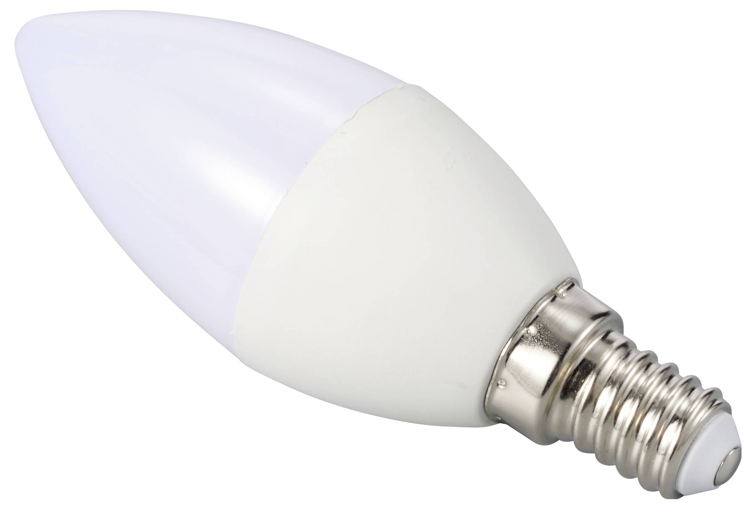 Une ampoule LED blanche avec une petite base à vis, de forme allongée, adaptée pour une utilisation dans les lampes et luminaires domestiques.