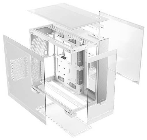 Boîtier d'ordinateur démonté, montrant différents panneaux amovibles et la structure interne pour une meilleure ventilation.