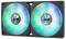 Deux ventilateurs RGB rotatifs avec éclairage vert-bleu sur un châssis noir, marqués 'PRIME' et d'un logo de marque.