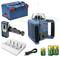 Un ensemble de laser rotatif Bosch, composé d'un appareil laser, d'un récepteur, de batteries, d'un chargeur et d'un coffret.