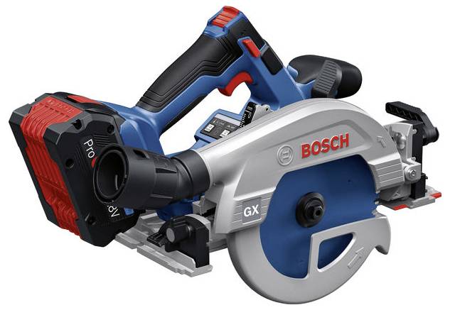 Scie circulaire Bosch au design bleu et rouge, adaptée pour une coupe sans fil dans les domaines de la construction ou de l'atelier.