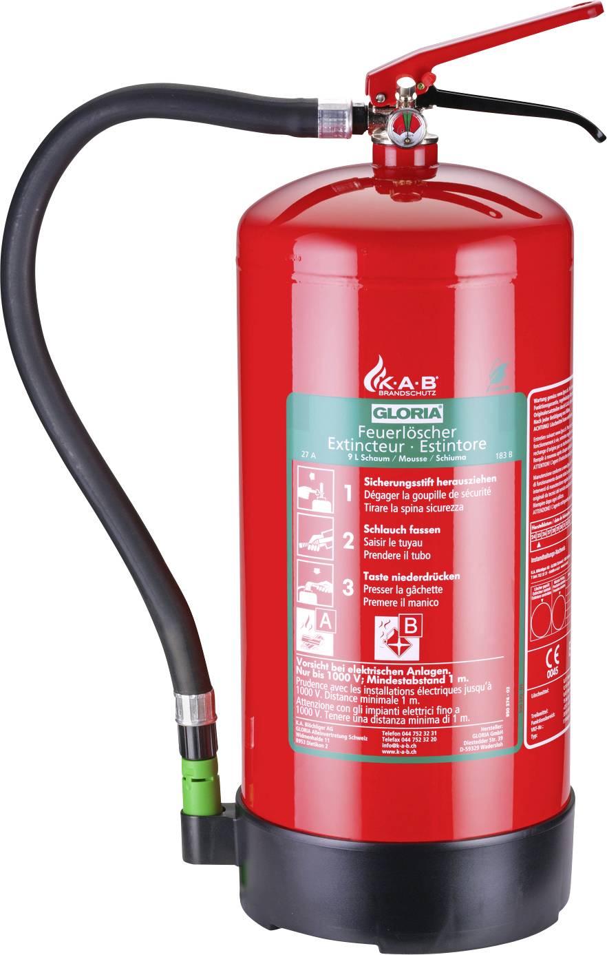 Gloria GLORIA Schaumfeuerlöscher S 9 B F Extincteur à mousse sans fluor 9 l Classe de feu: A, B Contenu 1 pc(s)-0