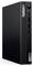 Mini-PC Lenovo ThinkCentre noir au design vertical, doté de plusieurs ports USB et d'un bouton d'alimentation rond sur la façade avant.