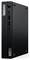 Mini-PC Lenovo ThinkCentre, présenté verticalement. Sur la façade se trouvent un bouton marche/arrêt, des ports USB et des prises audio.