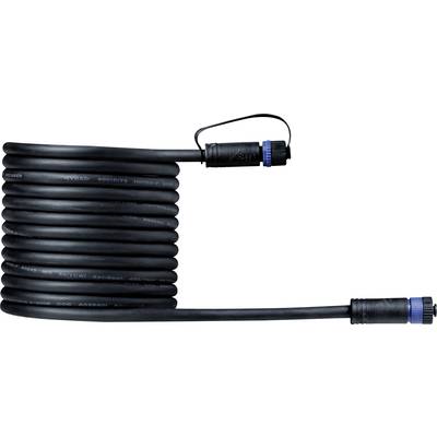 Un câble noir enroulé avec des connecteurs bleus à chaque extrémité, adapté pour les branchements électriques.