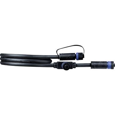 Un câble noir avec des connecteurs bleus, adapté pour une utilisation dans des applications industrielles ou techniques.