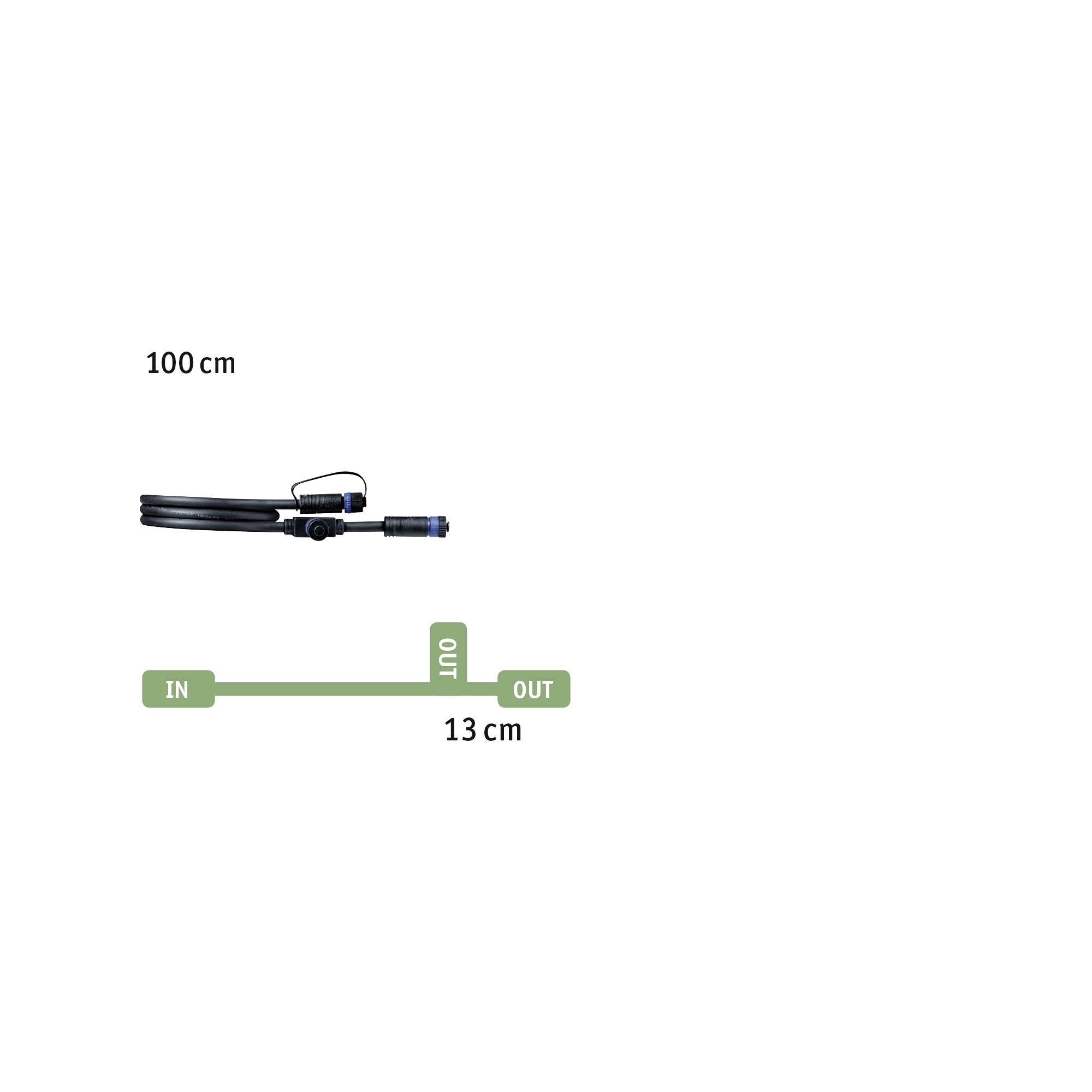 Un câble de 100 cm de long avec une distance de 13 cm entre les bornes d'entrée et de sortie.