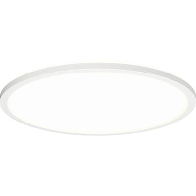 Un plafonnier LED rond et plat avec un cadre blanc.