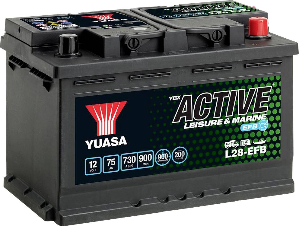 Yuasa Active Leisure EFB Batterie de voiture 12 V 75 Ah Type de pôle: T1