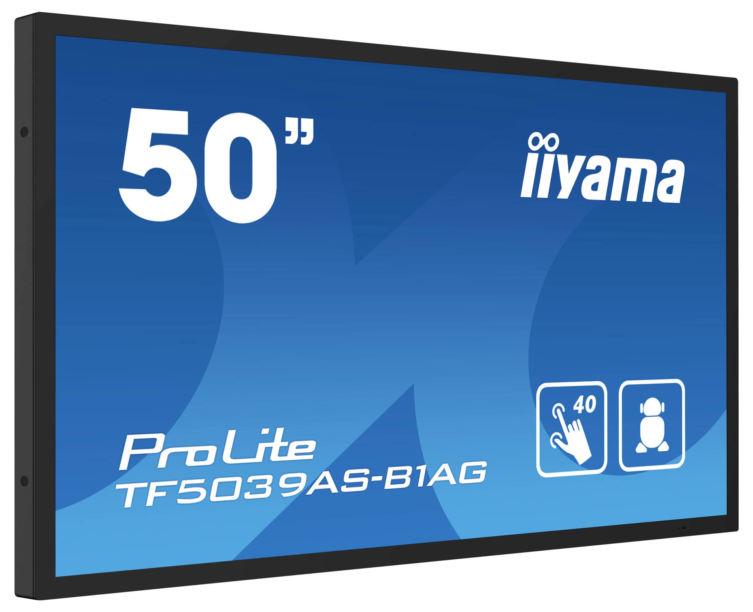 Un écran Iiyama ProLite de 50 pouces, modèle TF5039AS-B1AG, doté d'une capacité tactile permettant jusqu'à 40 touches simultanées.