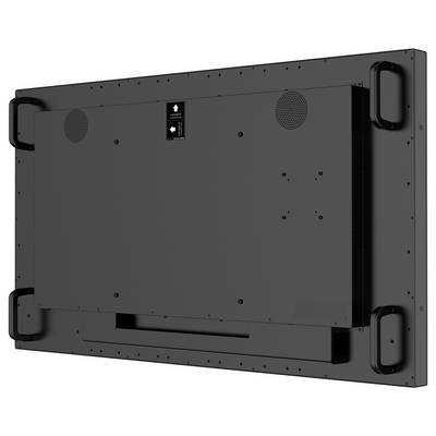 L'image montre l'arrière d'un grand appareil électronique rectangulaire avec des poignées à chaque coin, des trous de ventilation et un boîtier central.