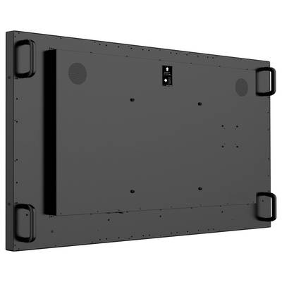 L'image montre la vue arrière d'un grand panneau rectangulaire noir, comportant quatre poignées, des évents et un boîtier central.