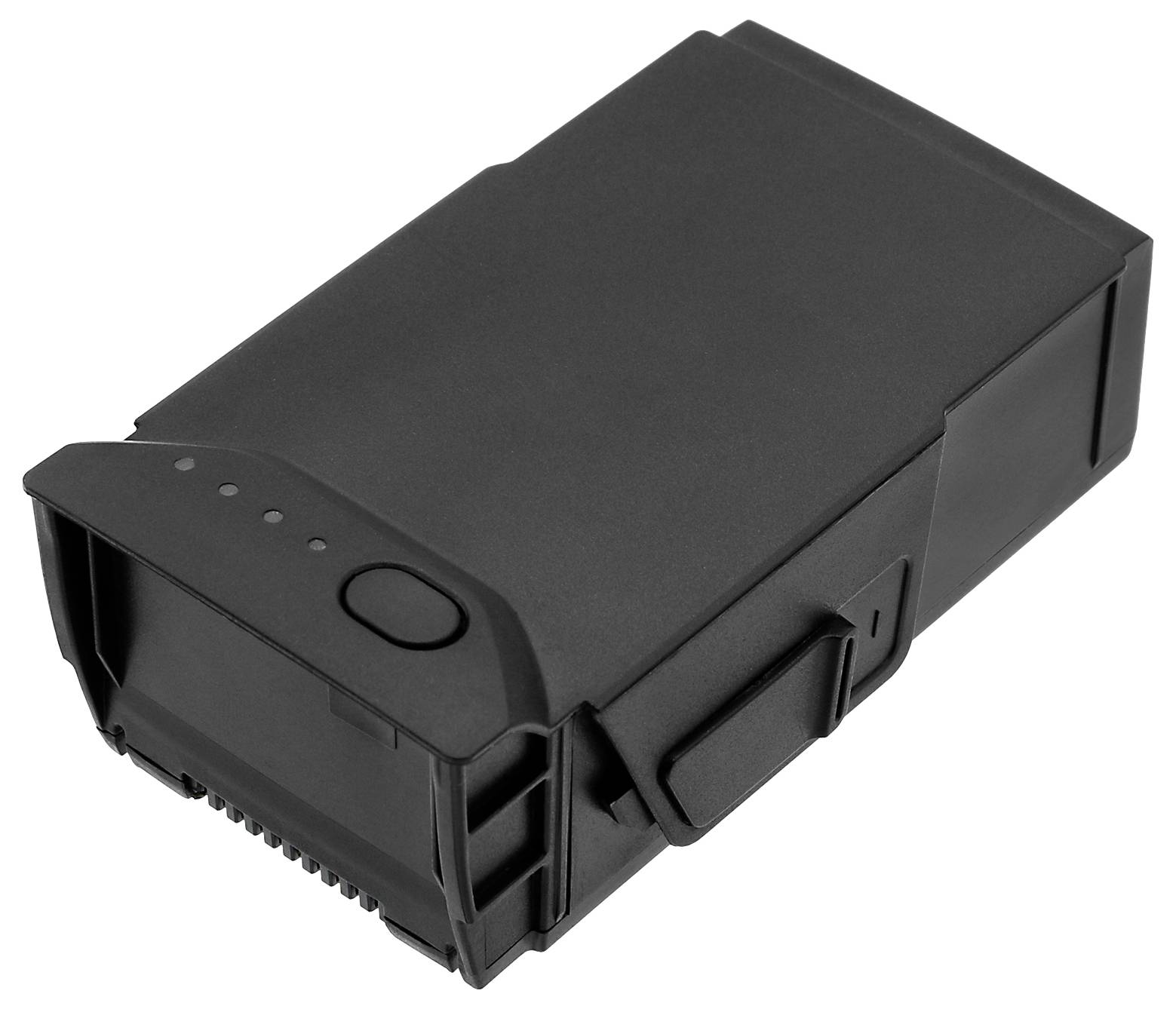 Batterie Lithium-Polymère noire, de forme rectangulaire, avec indicateur de charge et bouton. Adaptée pour les appareils de drone ou de photographie.