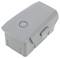 Pack de batterie rectangulaire gris avec des bords arrondis et un bouton rond sur le dessus.