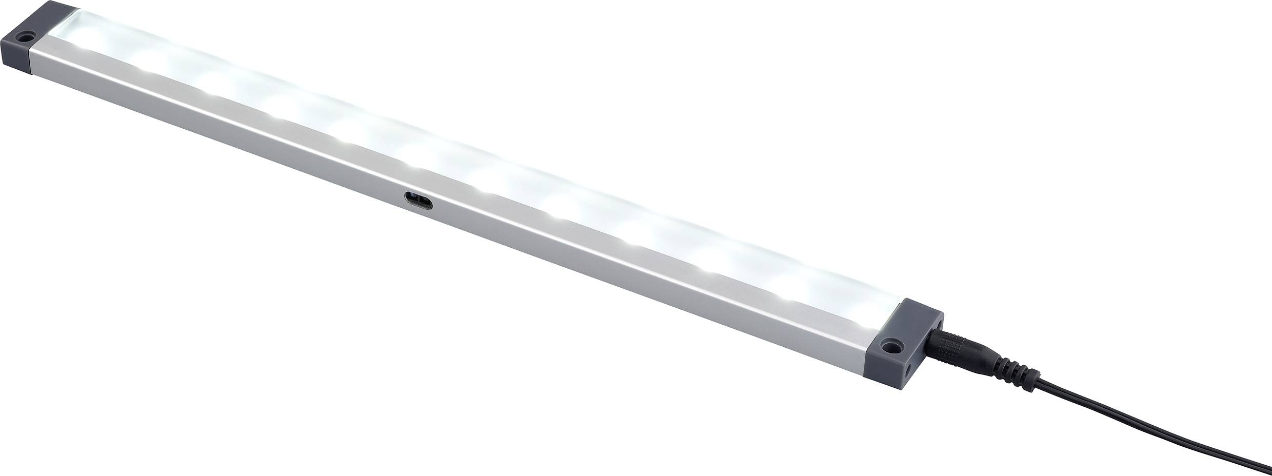 Une barre lumineuse LED longue et fine, avec un câble d'alimentation fixé à une extrémité, adaptée à l'éclairage sous les meubles ou à l'éclairage d'accentuation.