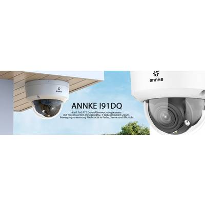 Caméra de surveillance ANNKE I91DQ avec 4 MP, dôme PTZ, zoom optique 4x, vision nocturne couleur, sirène et flash lumineux pour la surveillance.