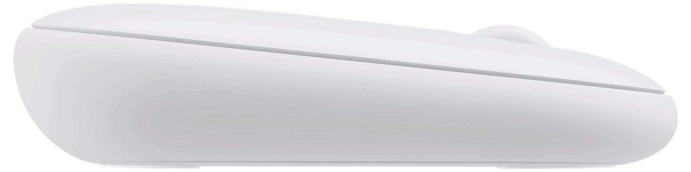Souris d'ordinateur blanche et plate, vue latérale.