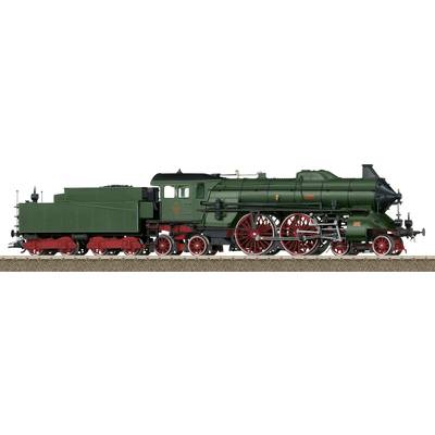Une locomotive à vapeur verte avec des roues rouges sur une voie ferrée, illustrant une technique ferroviaire classique.