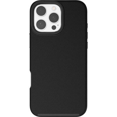 'Étui de téléphone noir à surface texturée avec découpe pour trois objectifs de caméra et flash.'