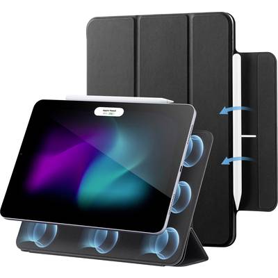 'Tablette avec étui et stylet amovible, affichant des lumières sur l'écran. L'étui maintient le stylet, offre une protection et permet le support.'