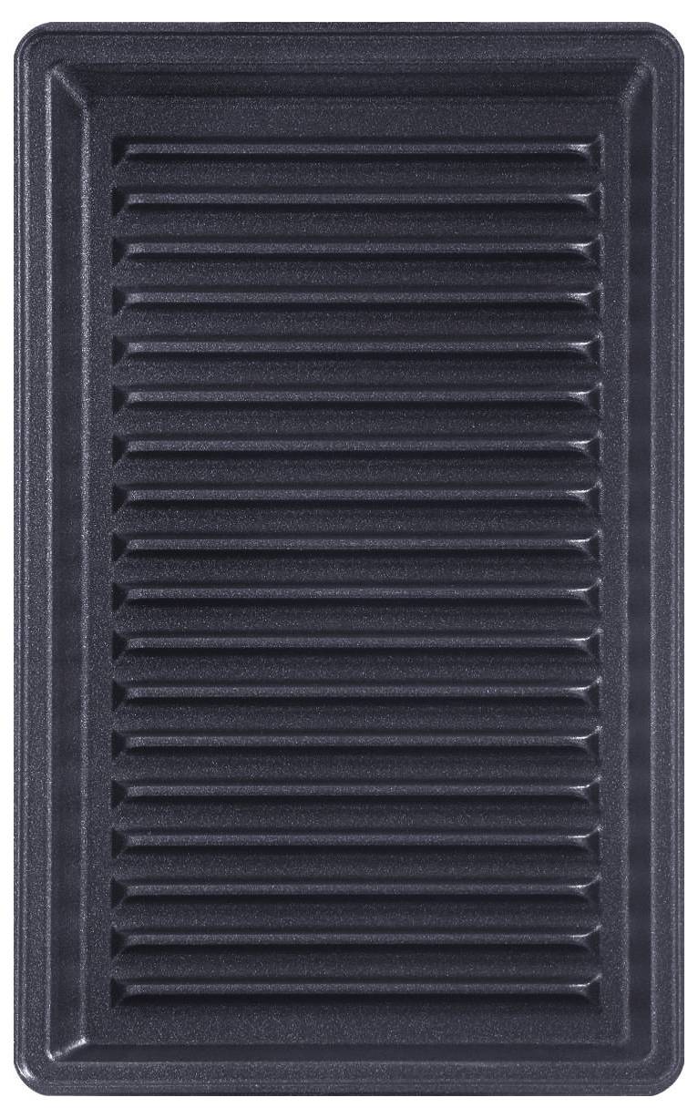 Plaque de cuisson à surface striée, adaptée pour griller ou faire cuire des aliments au four.