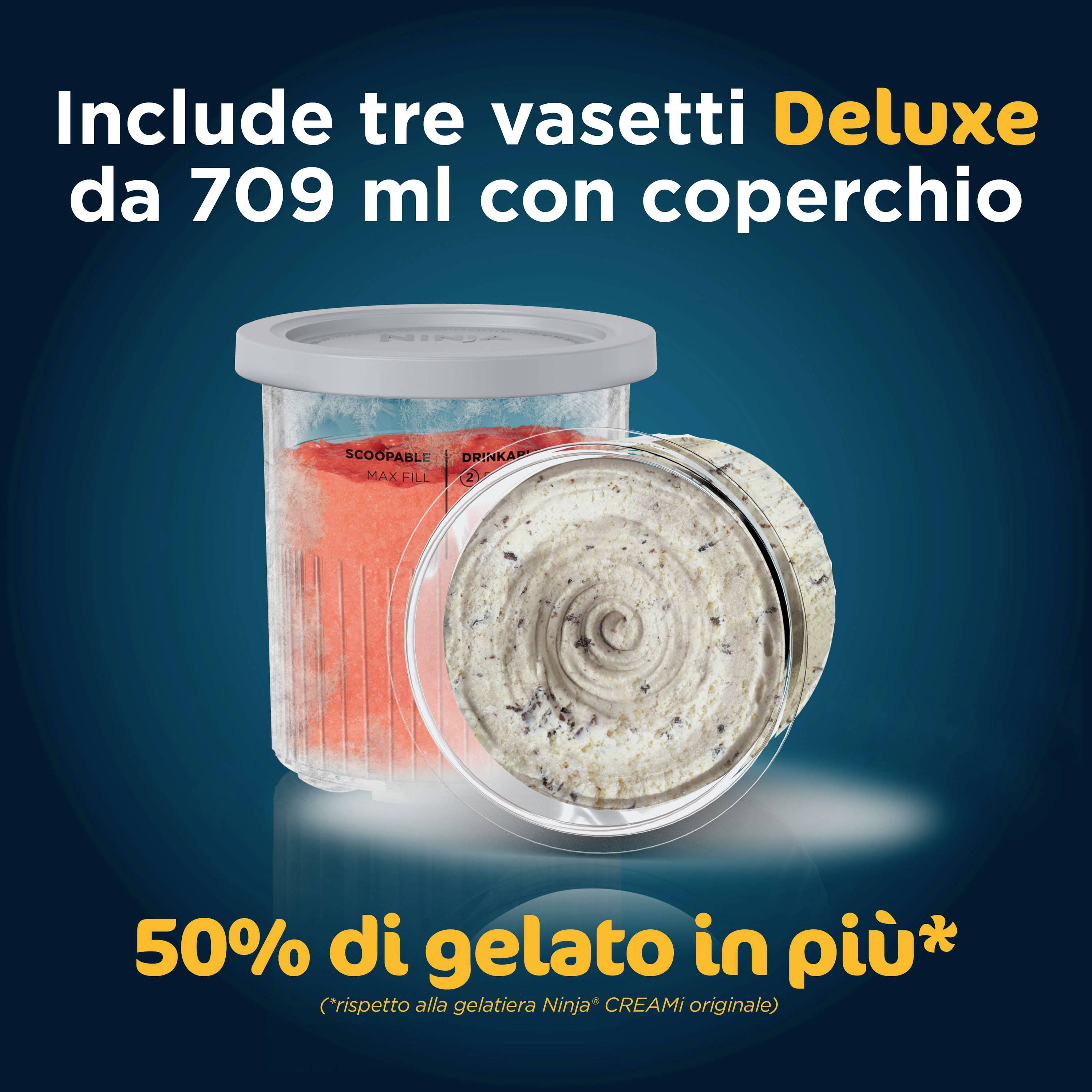 Contient trois contenants Deluxe de 709 ml avec couvercle. 50 % de glace en plus.