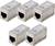 Cinq prises Keystone RJ45 côte à côte. Chaque prise porte un logo UL en haut et est conçue pour les connexions réseau.