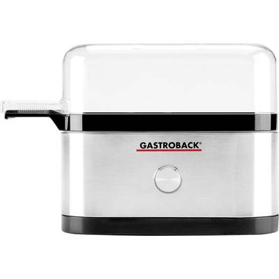 Cuiseur vapeur compact en acier inoxydable avec couvercle transparent. Nom de marque 'GASTROBACK' sur l'avant. Adapté pour la cuisine.