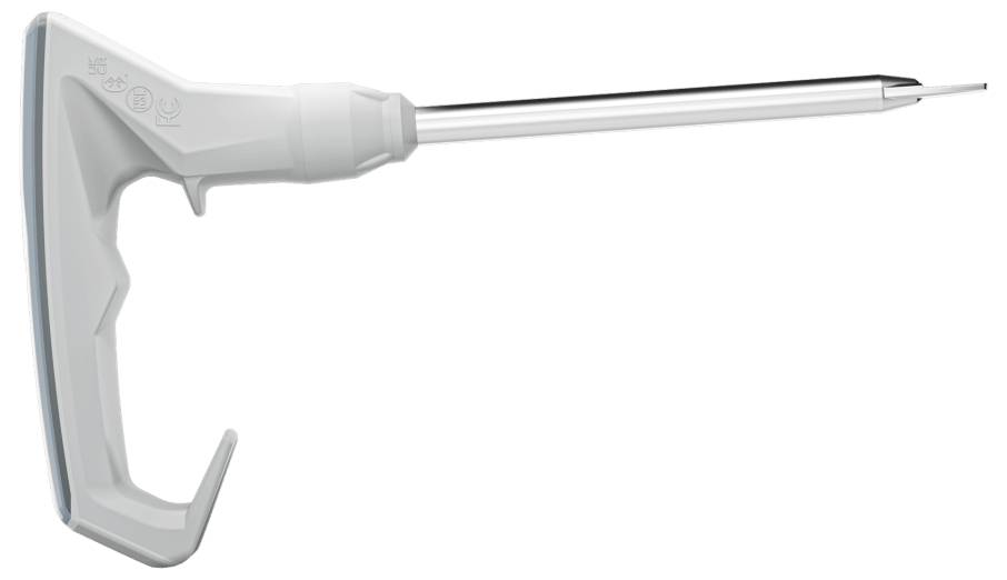 Outil chirurgical électrique doté d'une poignée ergonomique et d'une longue pointe, utilisé pour des interventions médicales précises.