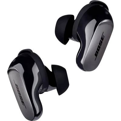 Écouteurs sans fil Bose noirs, design élégant et ergonomique pour un confort optimal lors du port.