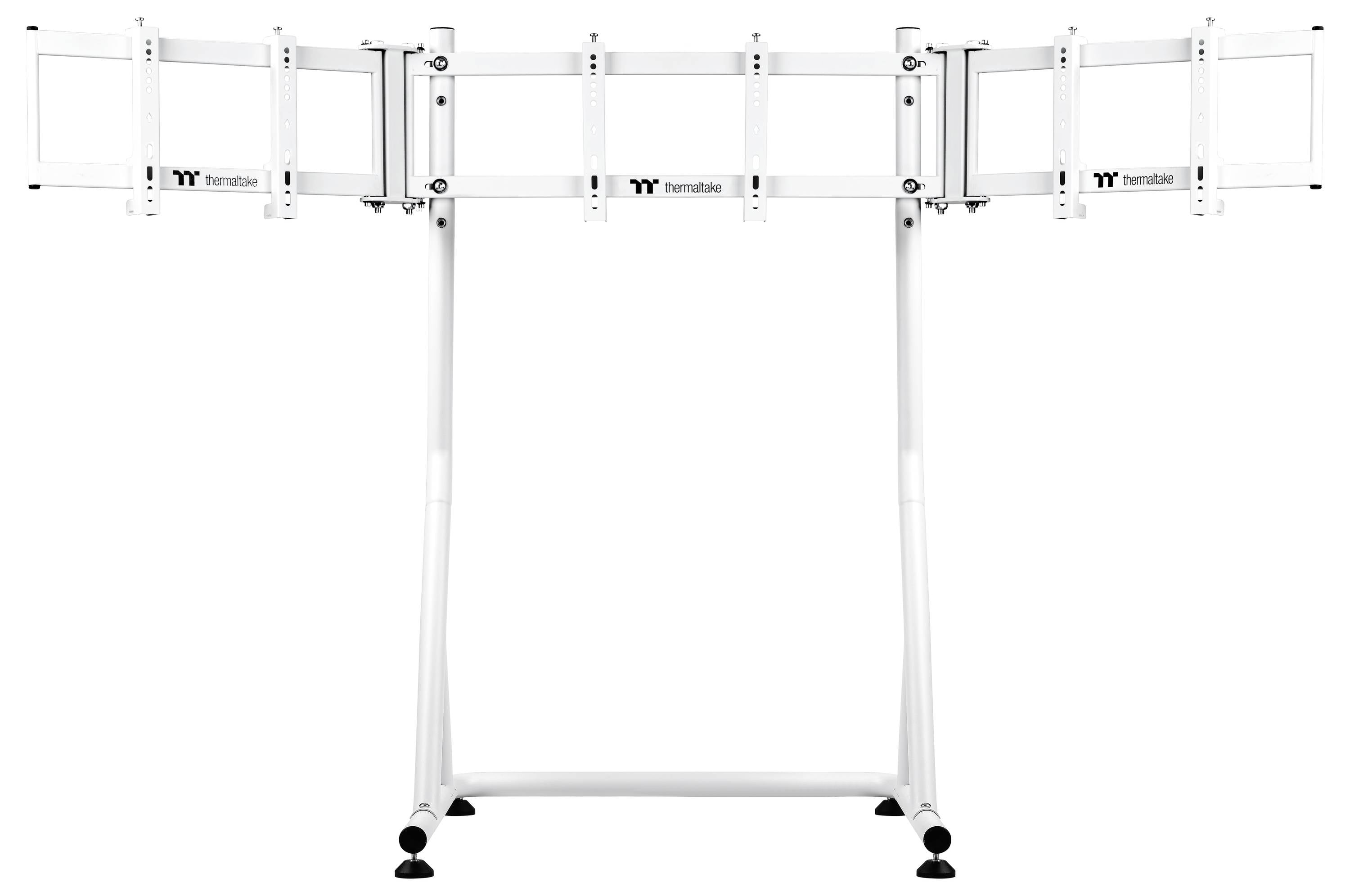 Support de moniteur multi-écrans en métal, adapté aux configurations de bureau ou de gaming. Robuste et réglable en hauteur.