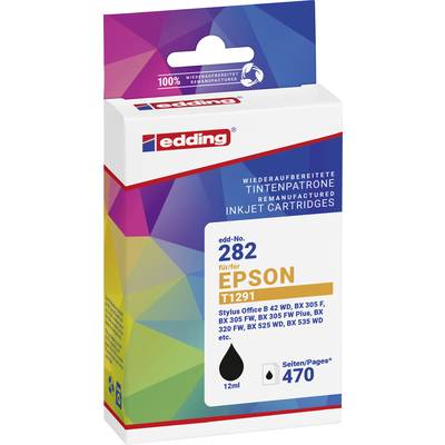 Un emballage de cartouches d'encre Edding pour imprimantes Epson, modèle 282, avec une capacité d'impression de 470 pages et un volume de 12 ml.