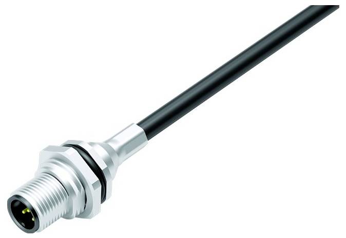 Connecteur avec câble noir, adapté aux connexions industrielles. Il dispose d'un boîtier métallique et est conçu pour être résistant.