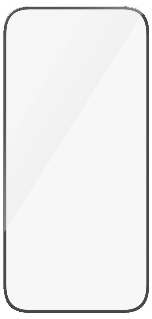 Un écran de smartphone vide avec un cadre noir, représenté sur un fond blanc.