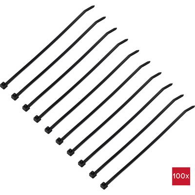 Des attaches de câble noires alignées avec un carré rouge indiquant '100x'.