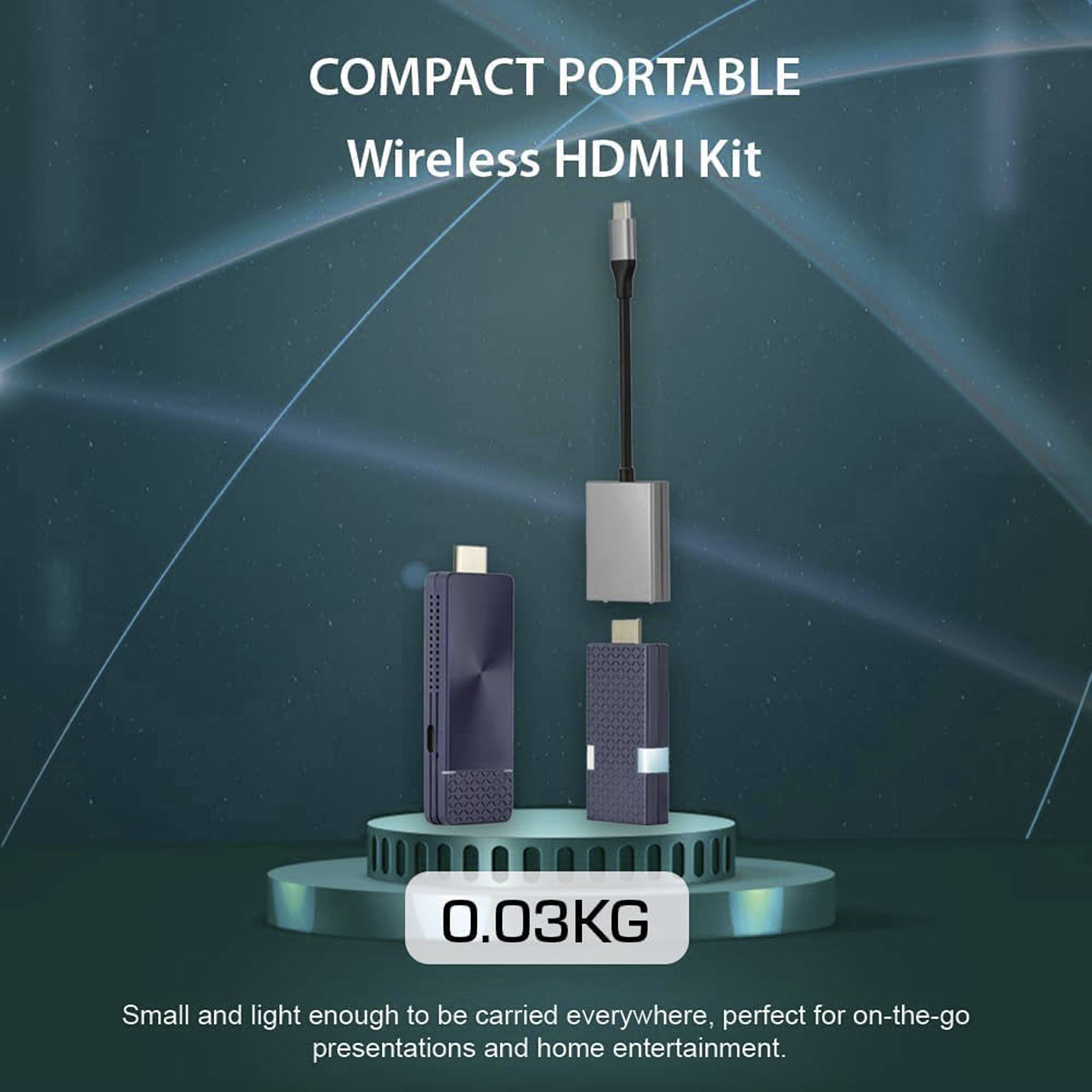 Kit HDMI sans fil, portable et léger, poids total de 0,03 kg. Adapté aux présentations et au divertissement en déplacement.