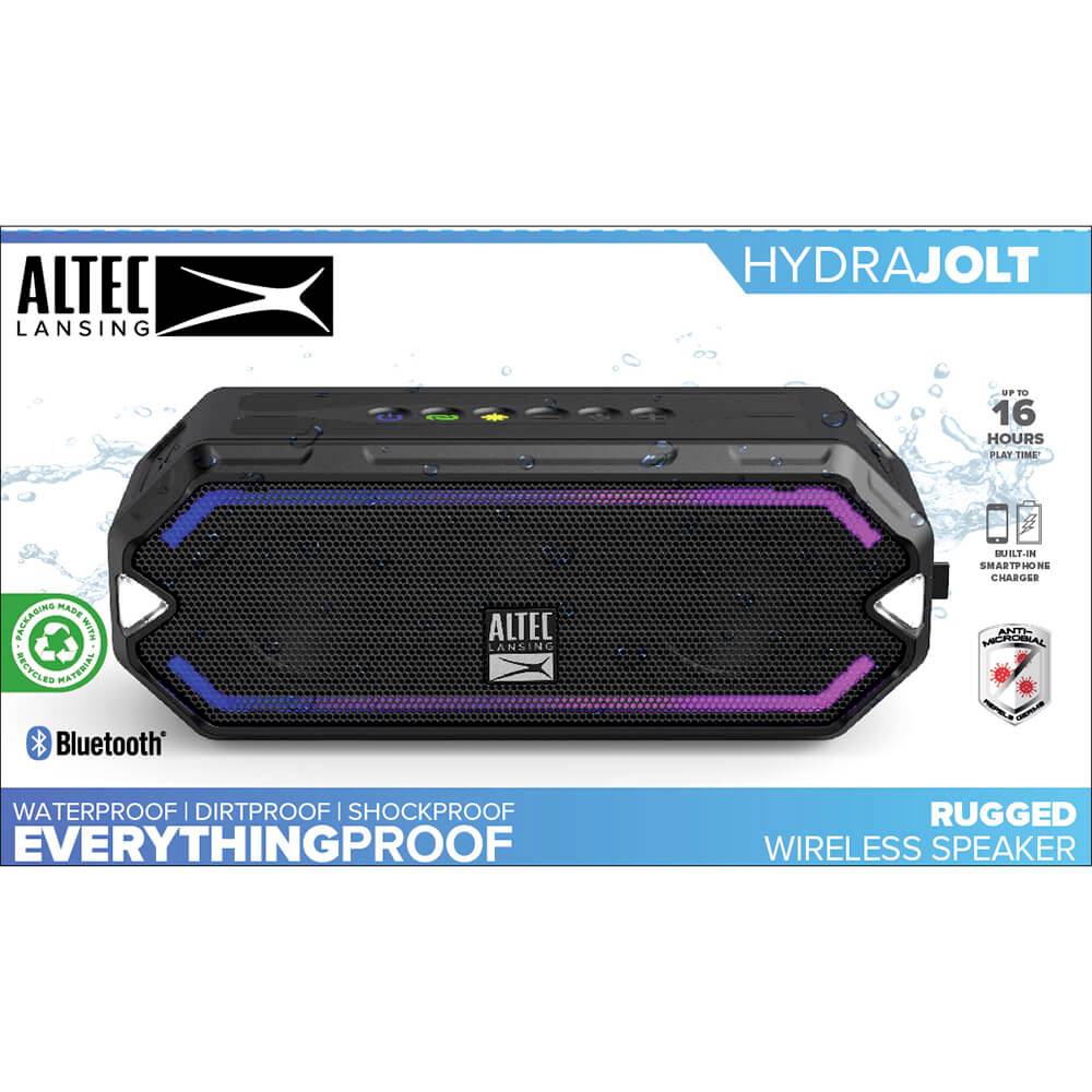 Haut-parleur Altec Lansing 'HydraJolt' : étanche, résistant aux chocs, autonomie de 16 heures, sans fil, avec connexion Bluetooth.