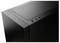 Boîtier d'ordinateur noir avec ports USB et un grand interrupteur d'alimentation sur le dessus. Design minimaliste.